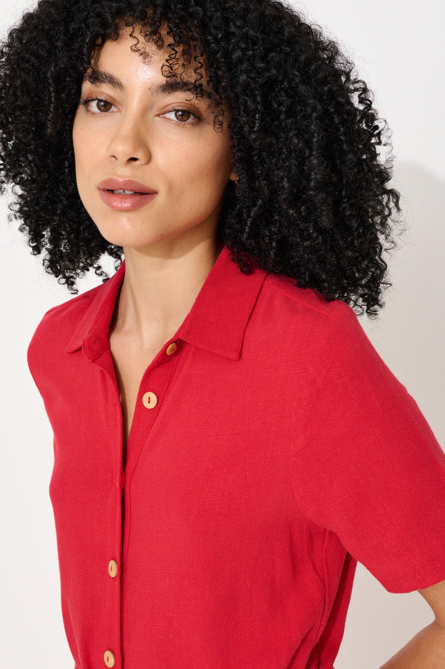 Justin Linen Mix Short Sleeve Jumpsuit - Red