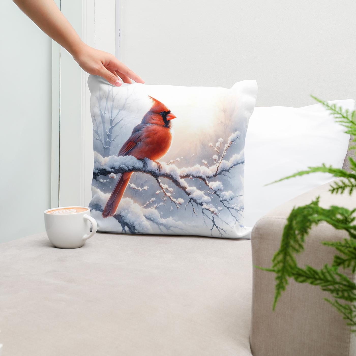 Cardinal's Winter Morning Cotton Cushion