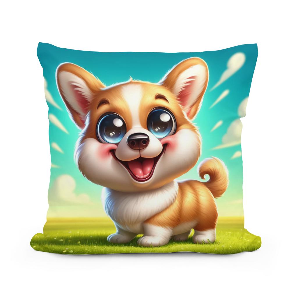 Cheerful Corgi Caricature Cotton Cushion