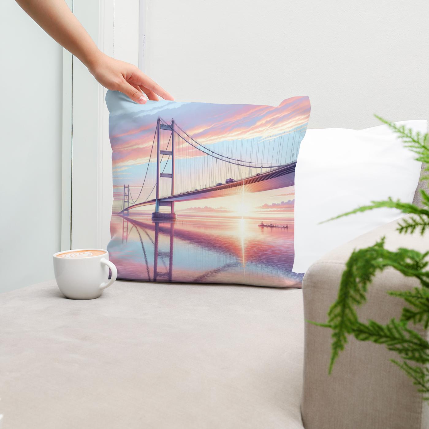 Sunrise at Humber Bridge Cotton Cushion