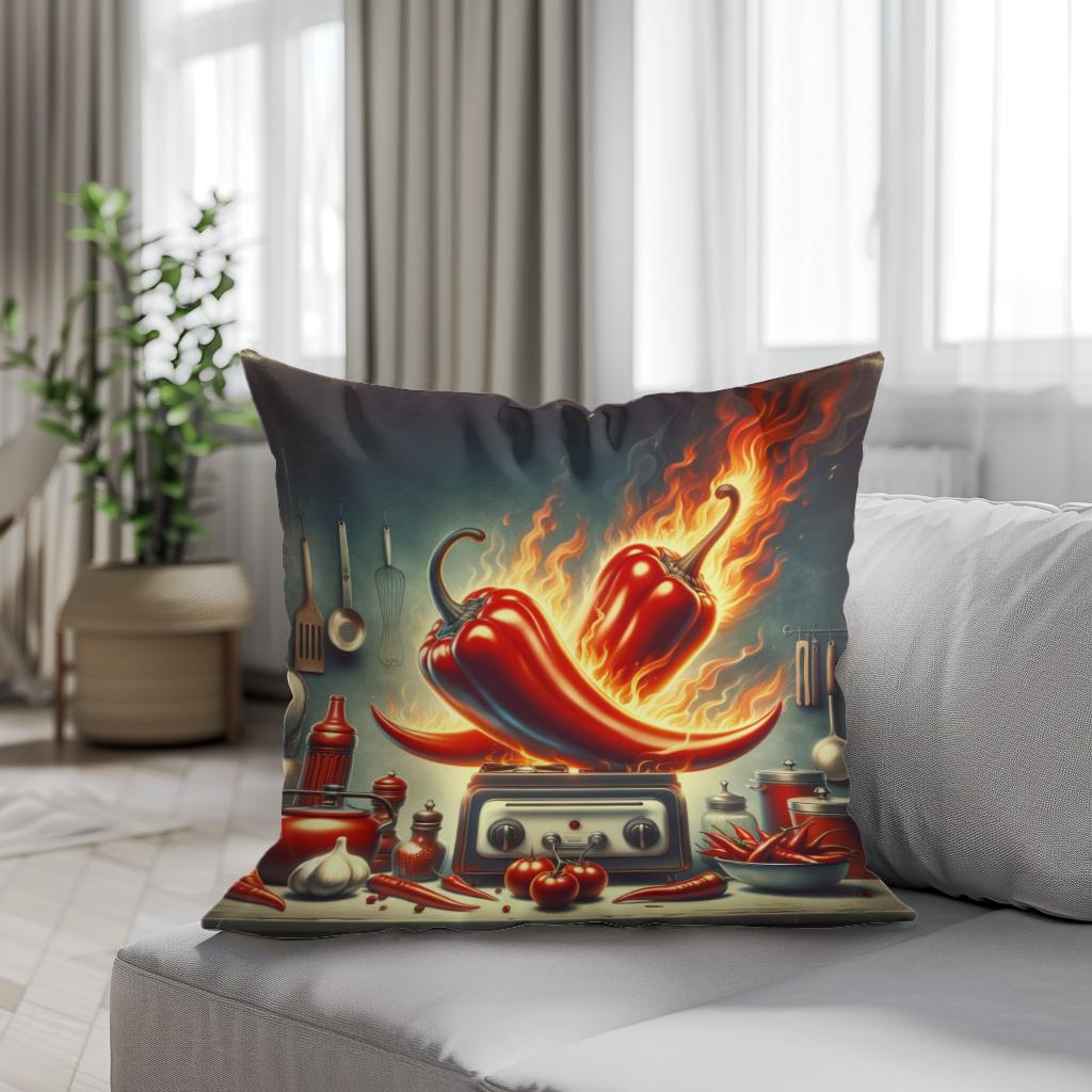 Retro Fire Chillies Kitchen Art Cotton Cushion