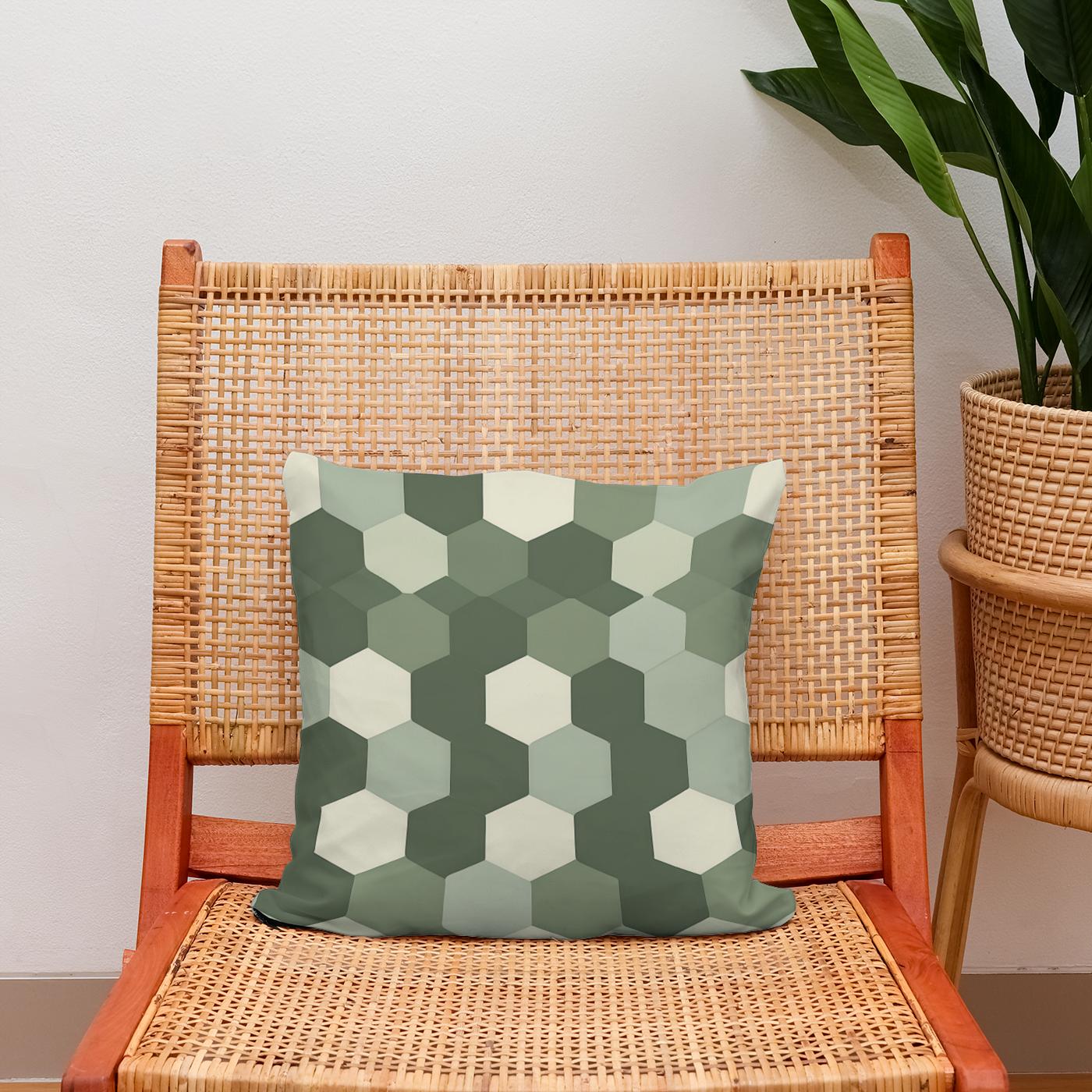 Olive Celadon Hexagon Cotton Cushion