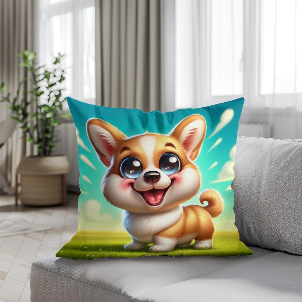 Cheerful Corgi Caricature Cotton Cushion