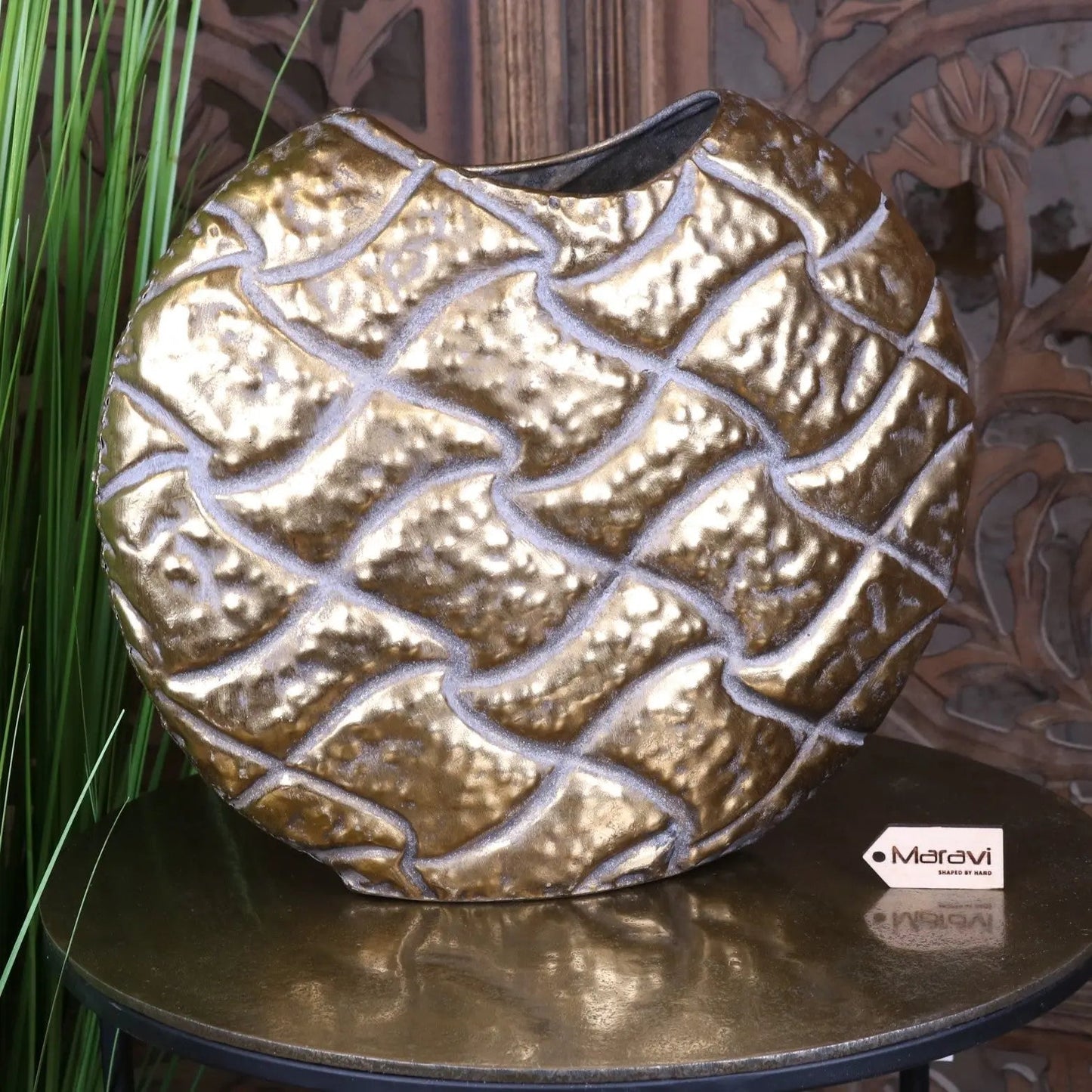 Jora Gold Oval Vase Embossed Metal