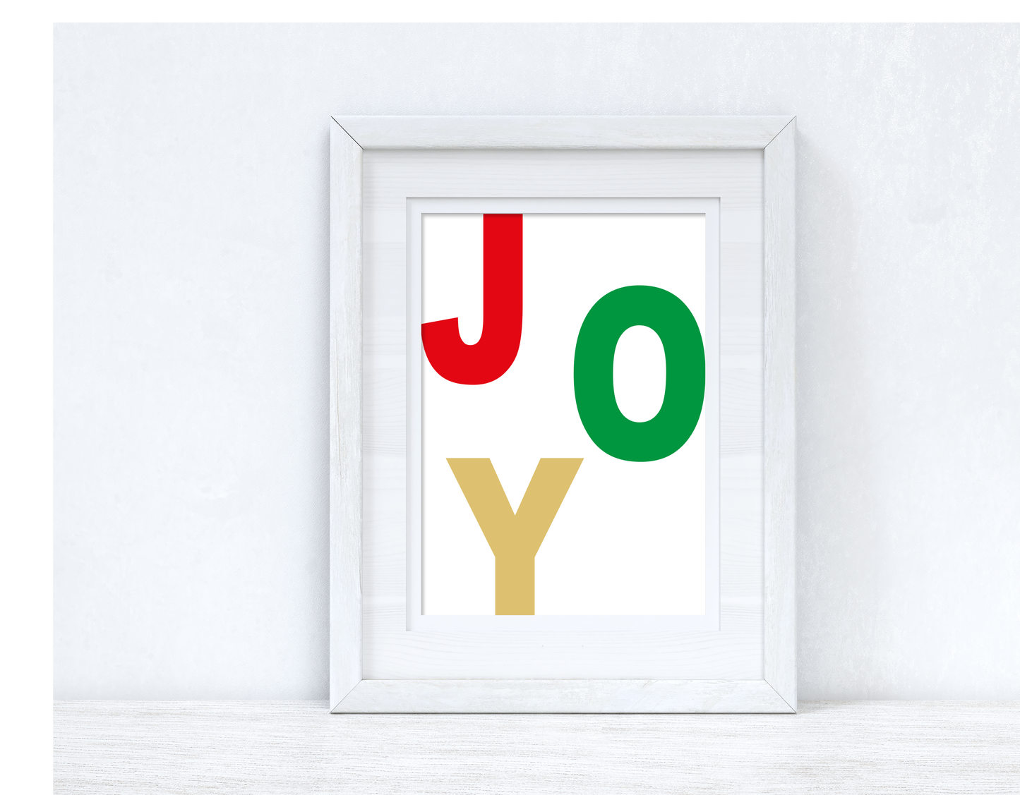 Joy Red Green & Gold Winter Christmas Seasonal Wall Home Decor Print