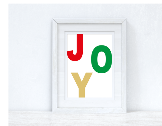 Joy Red Green & Gold Winter Christmas Seasonal Wall Home Decor Print