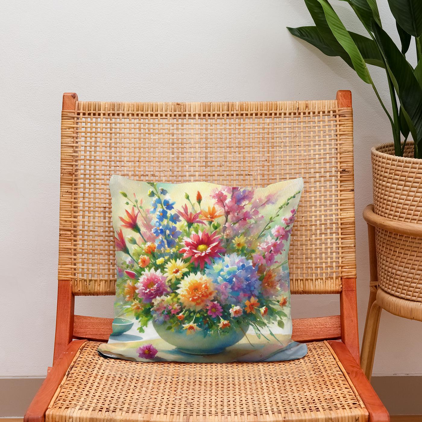 Vibrant Ikebana Cotton Cushion