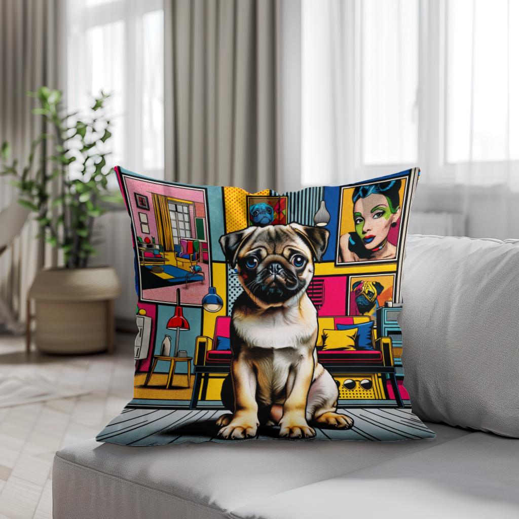 Pop Art Pug Cotton Cushion