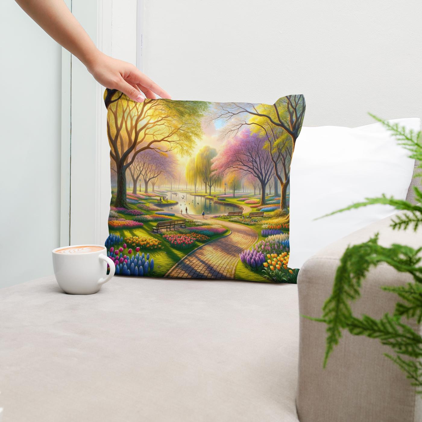 Spring's Embrace Park Cotton Cushion