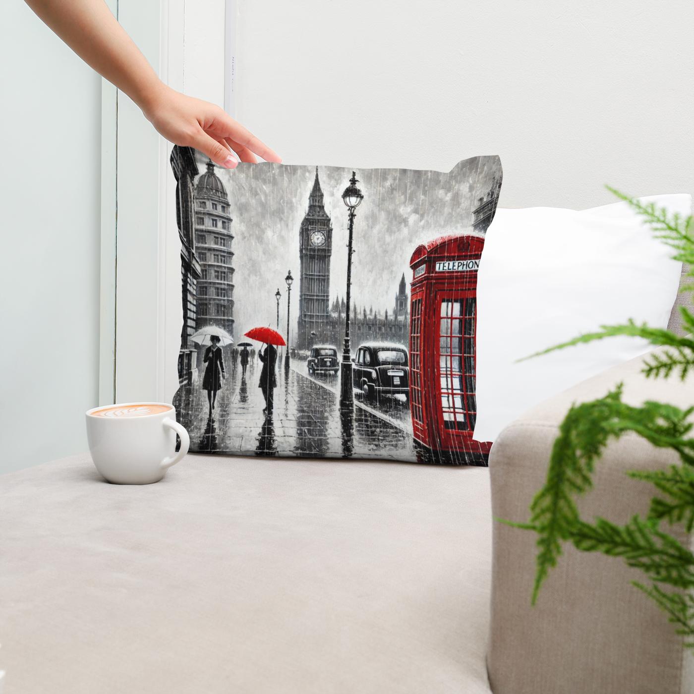 London Rain Stroll Cotton Cushion