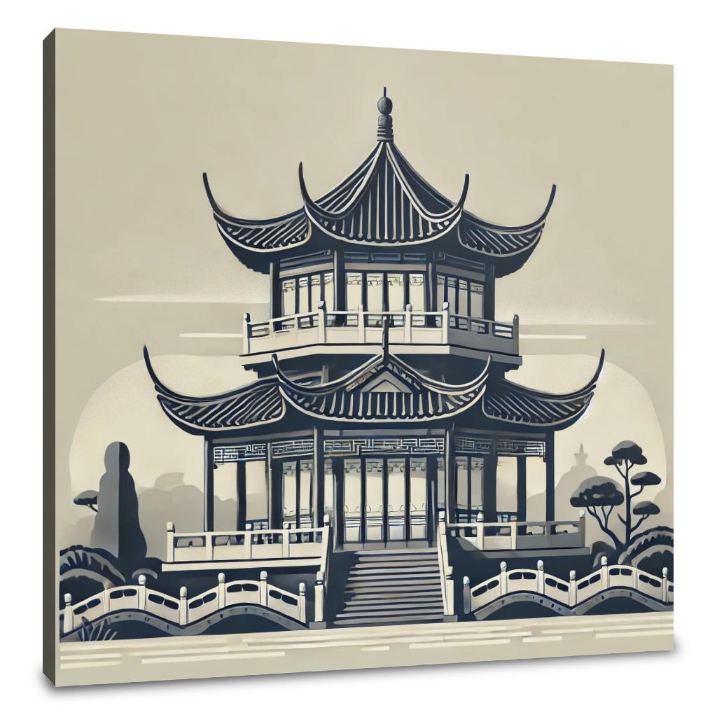 Monochrome Pagoda Canvas