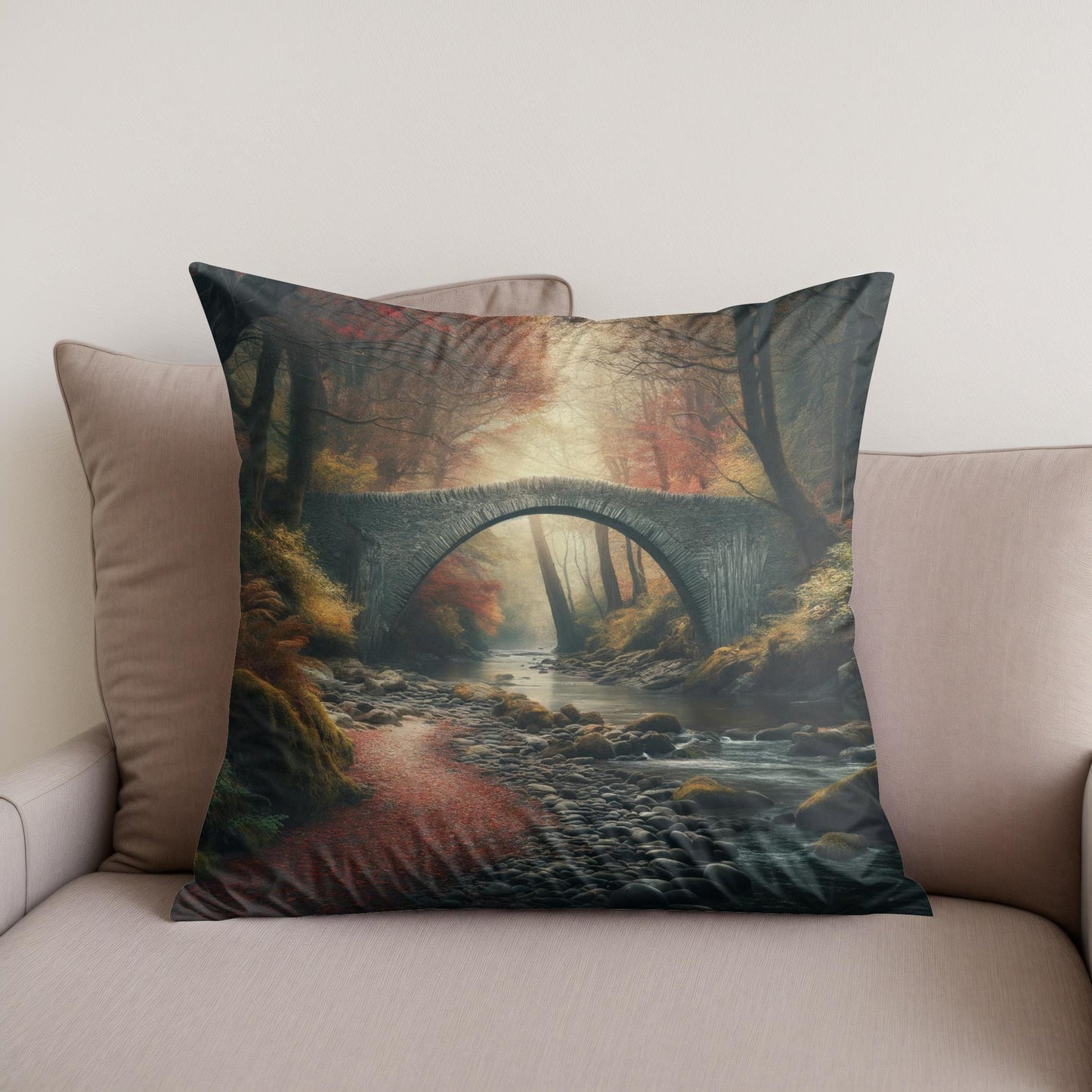 Autumn Bridge Solitude Cotton Cushion