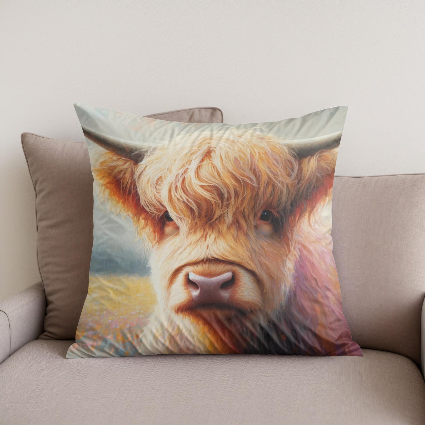 Gentle Highland Cow Gaze Cotton Cushion