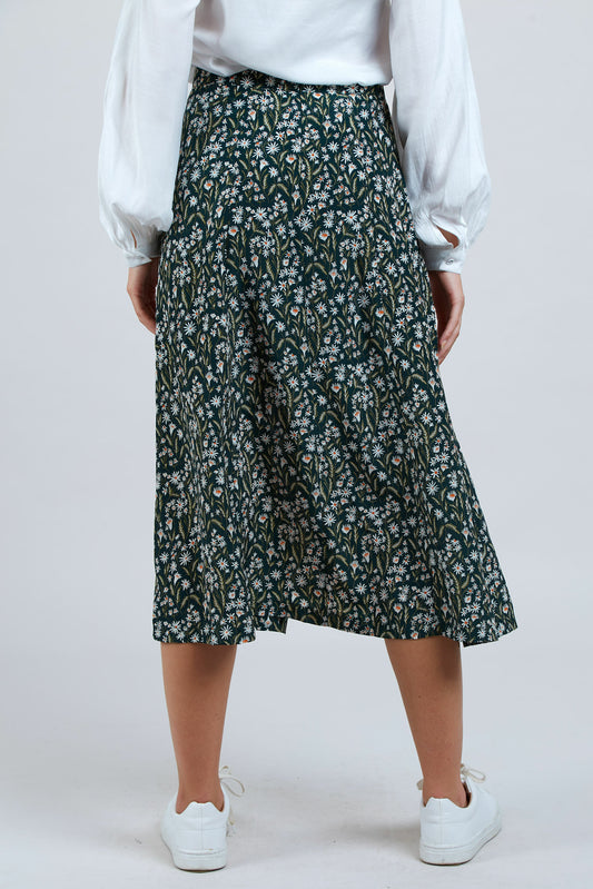 Kiyo Daisyfield Print Midi Skirt