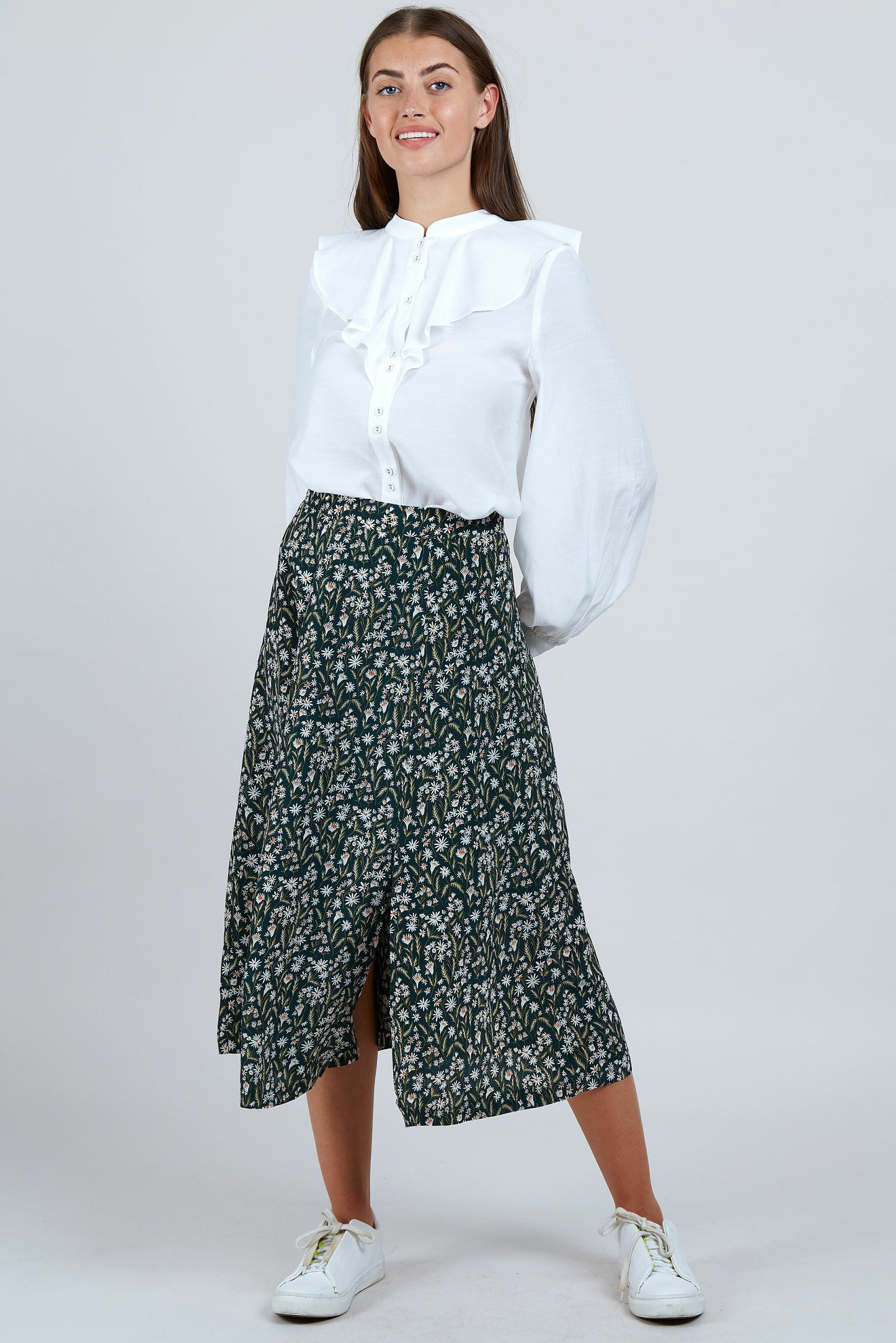 Kiyo Daisyfield Print Midi Skirt