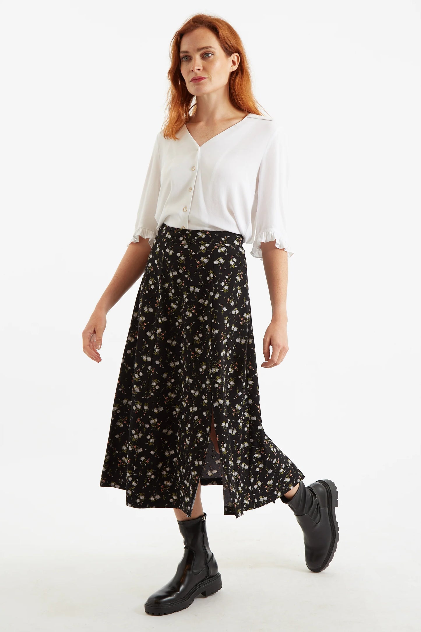 Kiyo Slavic Flowers Midi Skirt