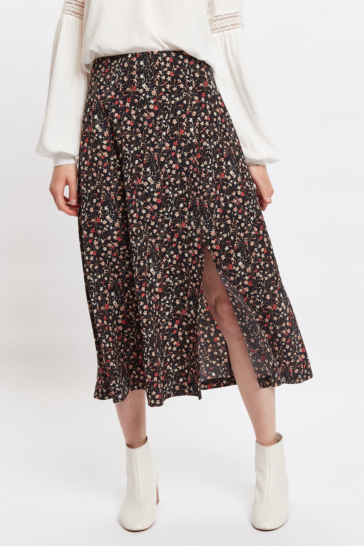 Louche Kiyo Wax Flower Print Midi Skirt