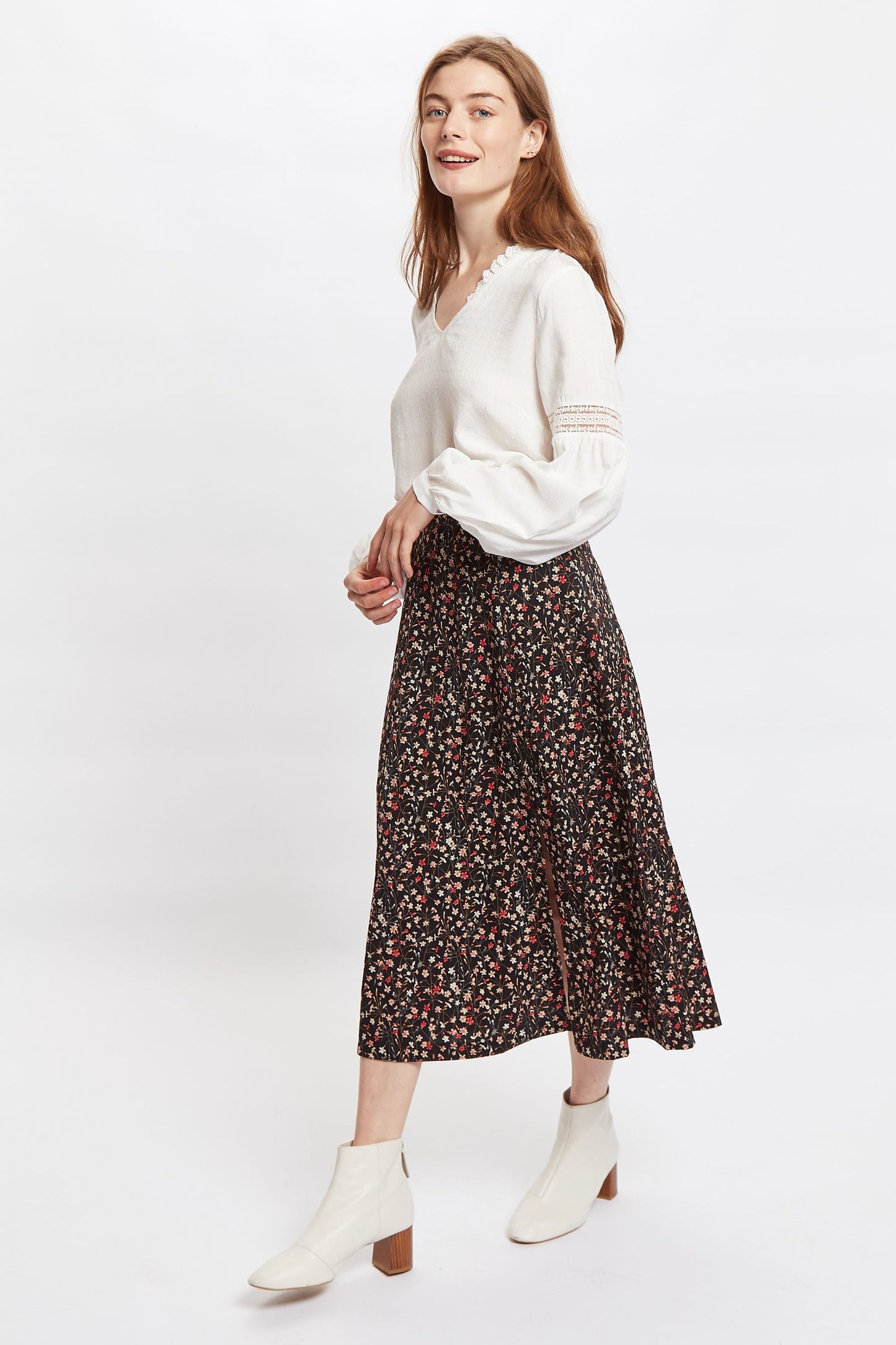 Louche Kiyo Wax Flower Print Midi Skirt