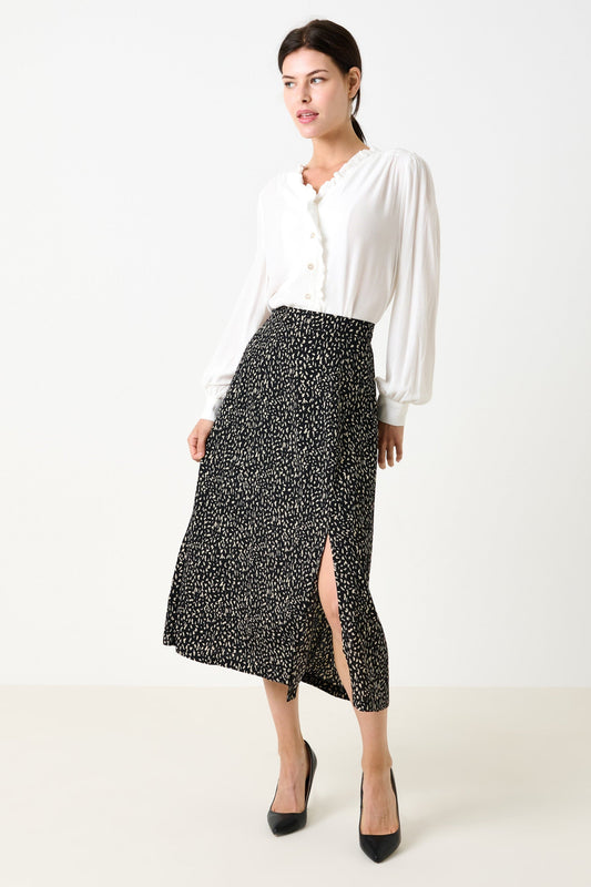 Kiyo Black Geo 11 Printed Midi Skirt