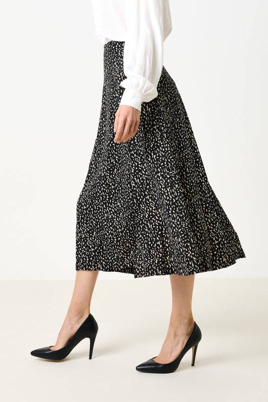 Kiyo Black Geo 11 Printed Midi Skirt