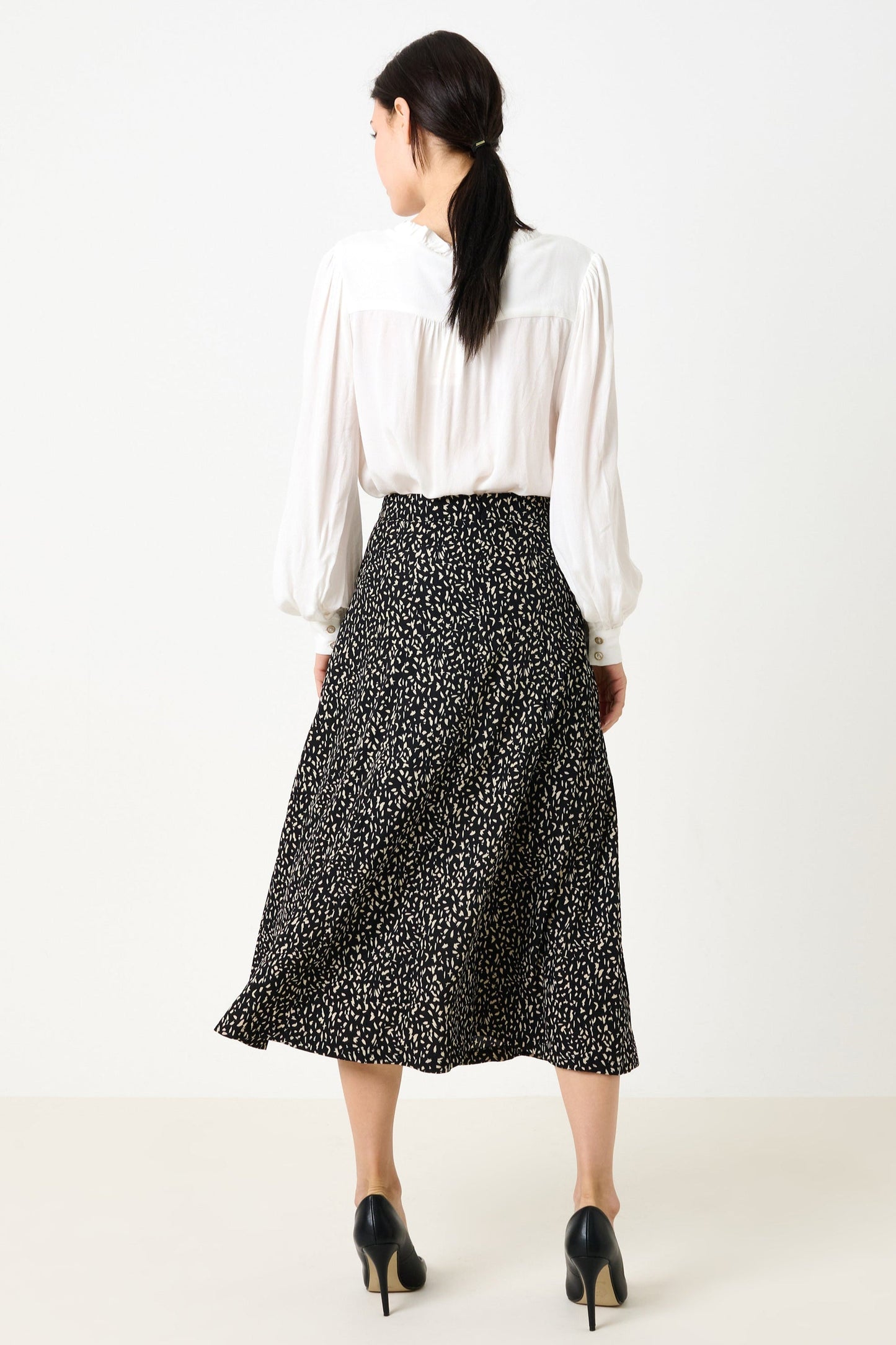 Kiyo Black Geo 11 Printed Midi Skirt