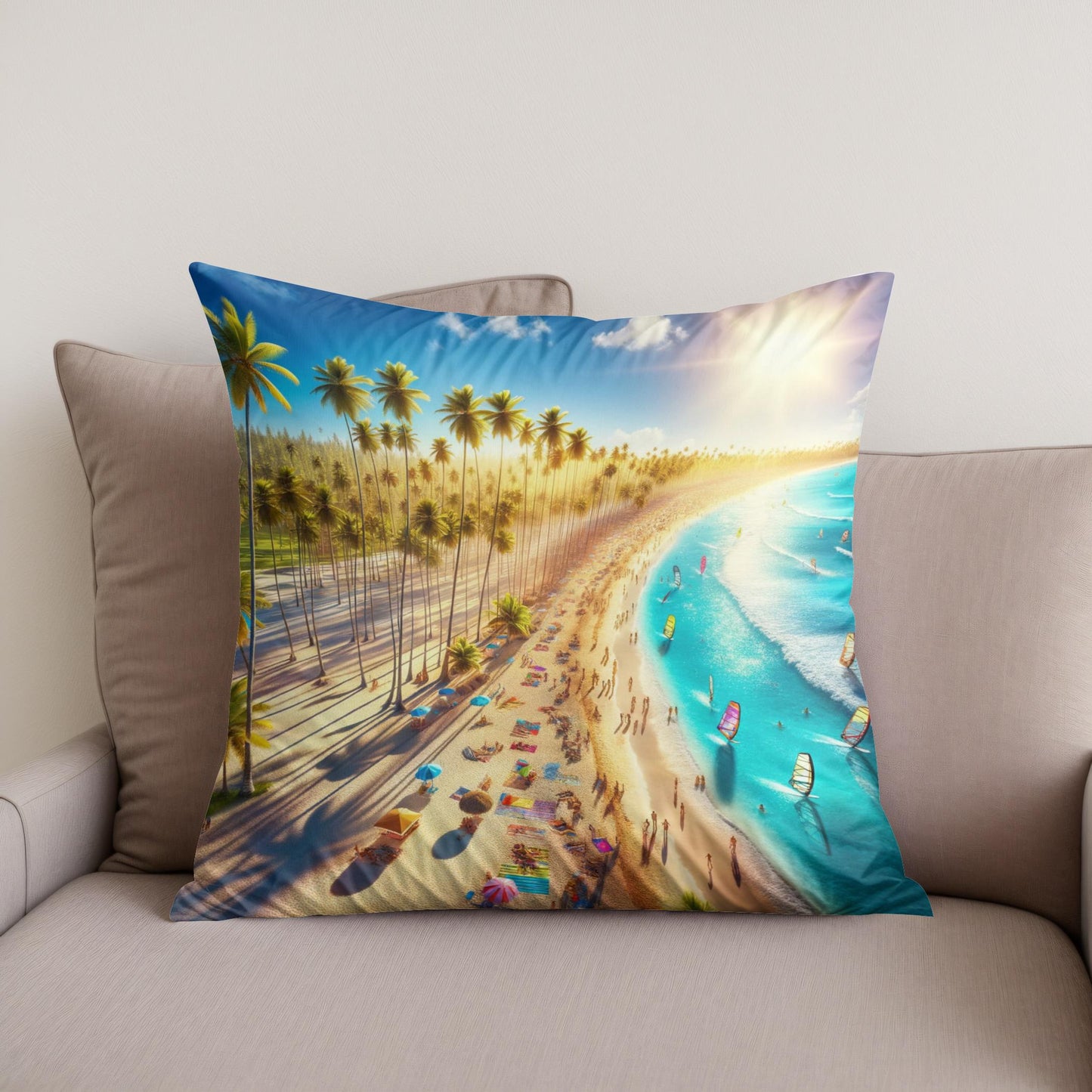 Summer Beach Panorama Cotton Cushion