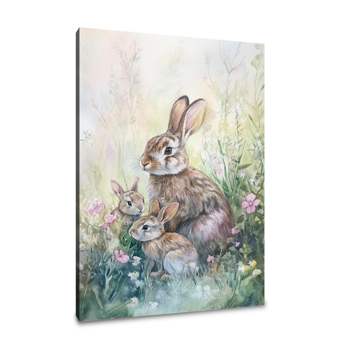 Rabbit Family Spring Canvas