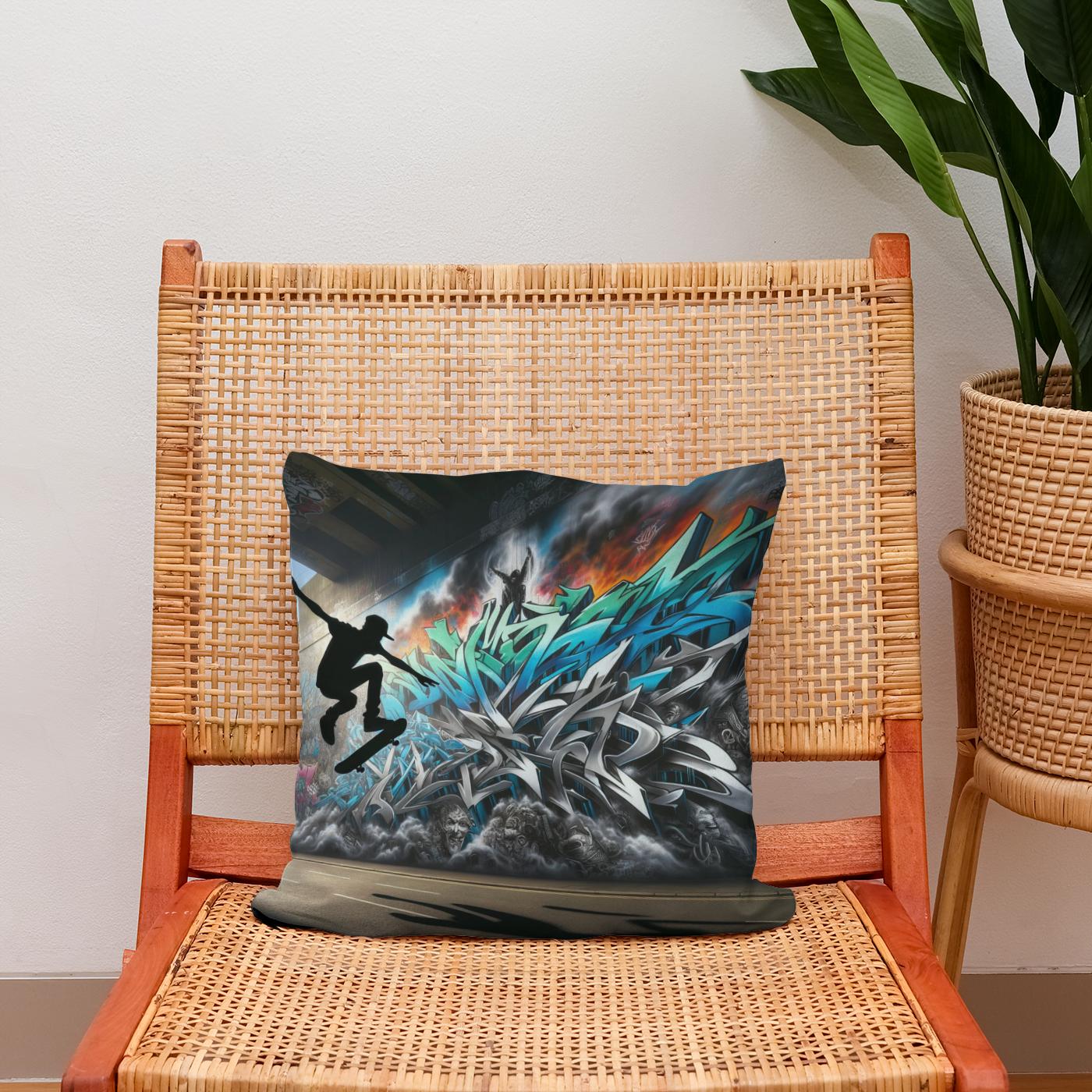 Skater's Silhouette Cotton Cushion