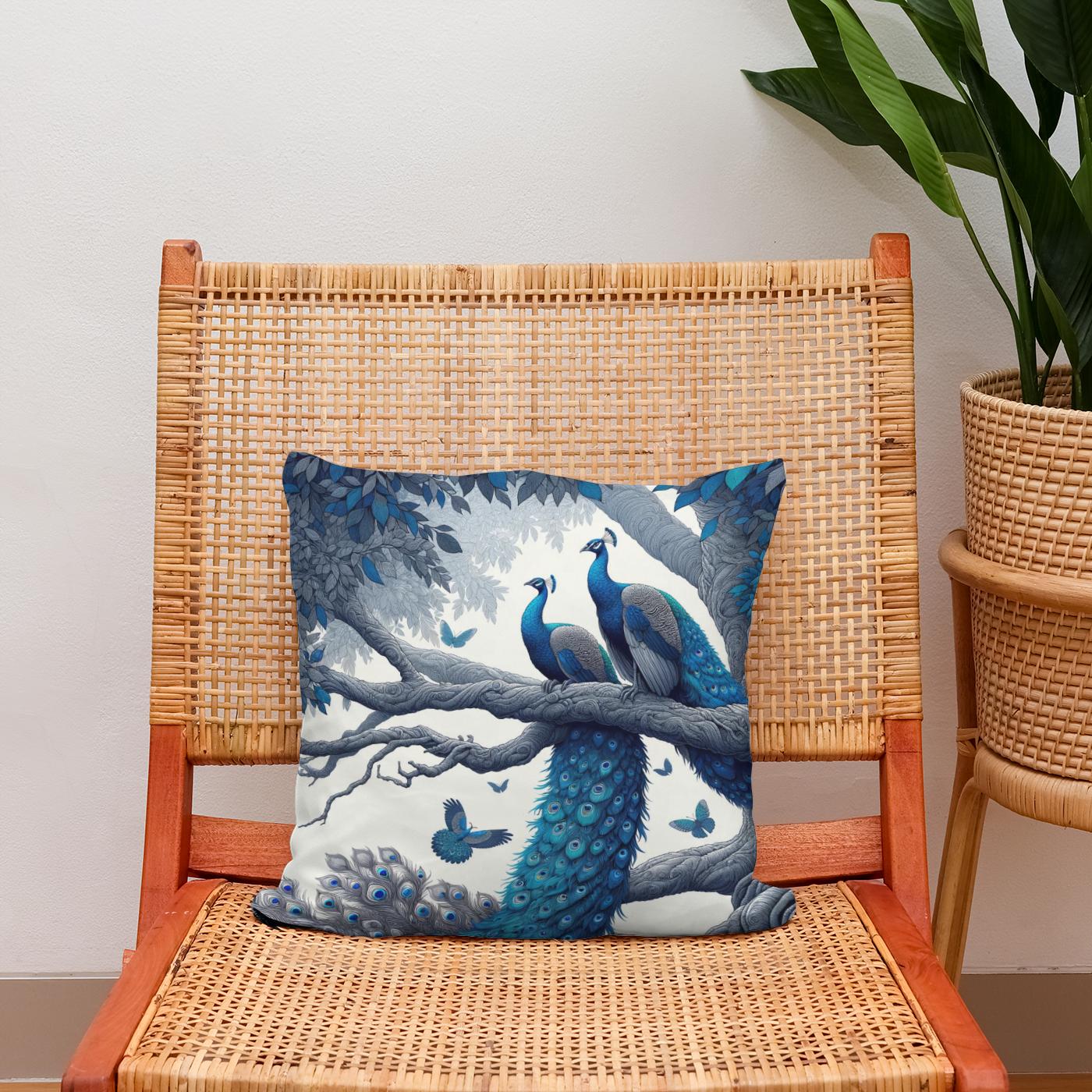 Blue Majesty Peacock Display Cotton Cushion