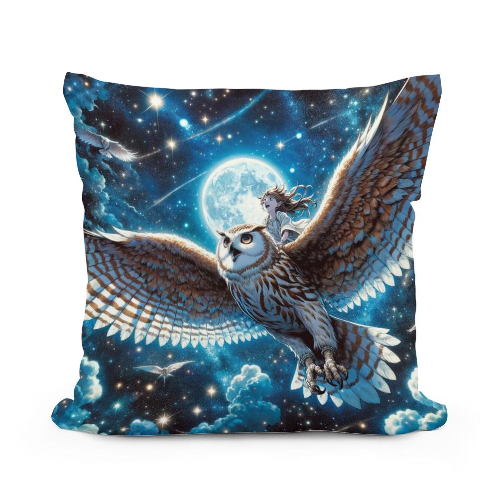 Moonlit Owl Ride Cotton Cushion