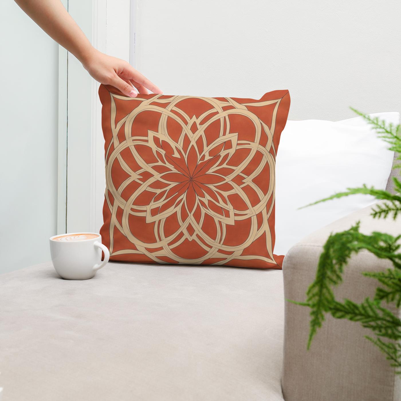Rusty Orange Rosette Cotton Cushion