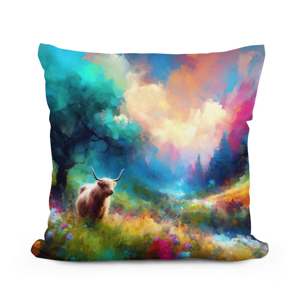 Vivid Highland Cow Escape Cotton Cushion