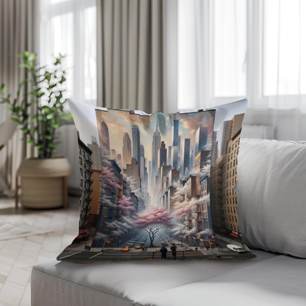 Skyline Blossoms Cotton Cushion