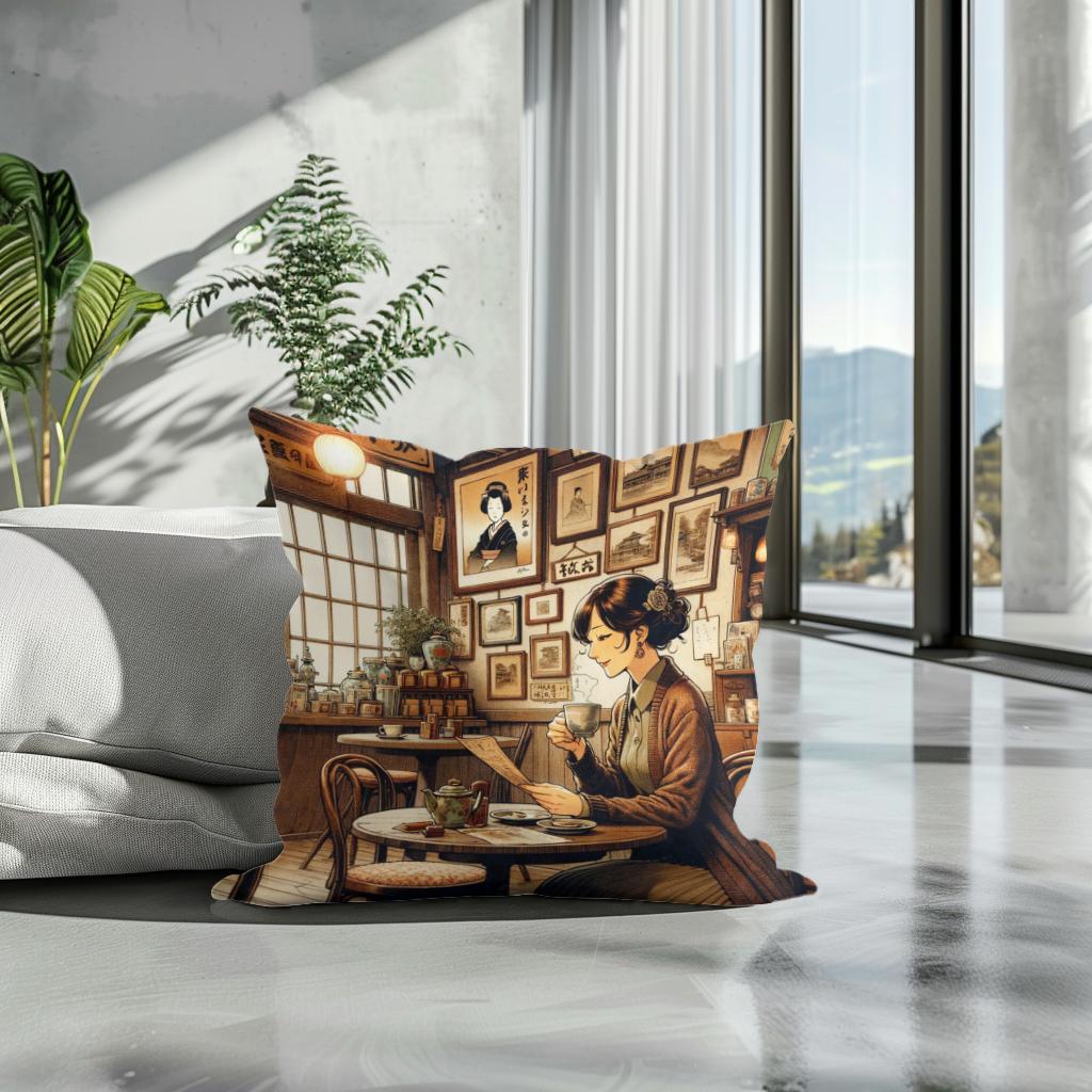 Nostalgic Café Moment Cotton Cushion