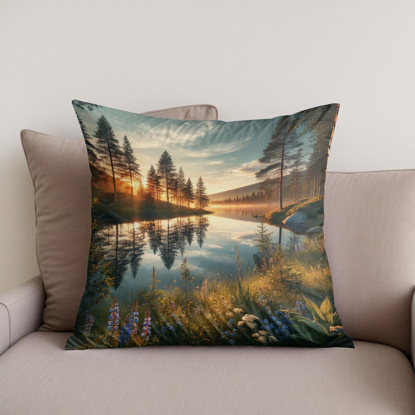 Midnight Sun Lake Cotton Cushion