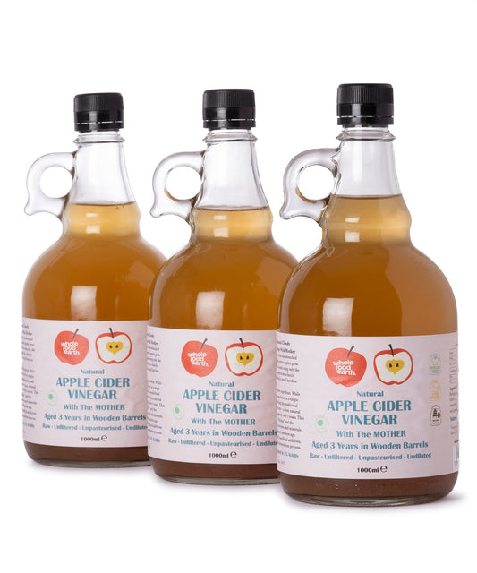 Kent Apple Cider Vinegar 3 x 1L With "Mother" | Raw | Unpasturised | Unfiltered | GMO Free