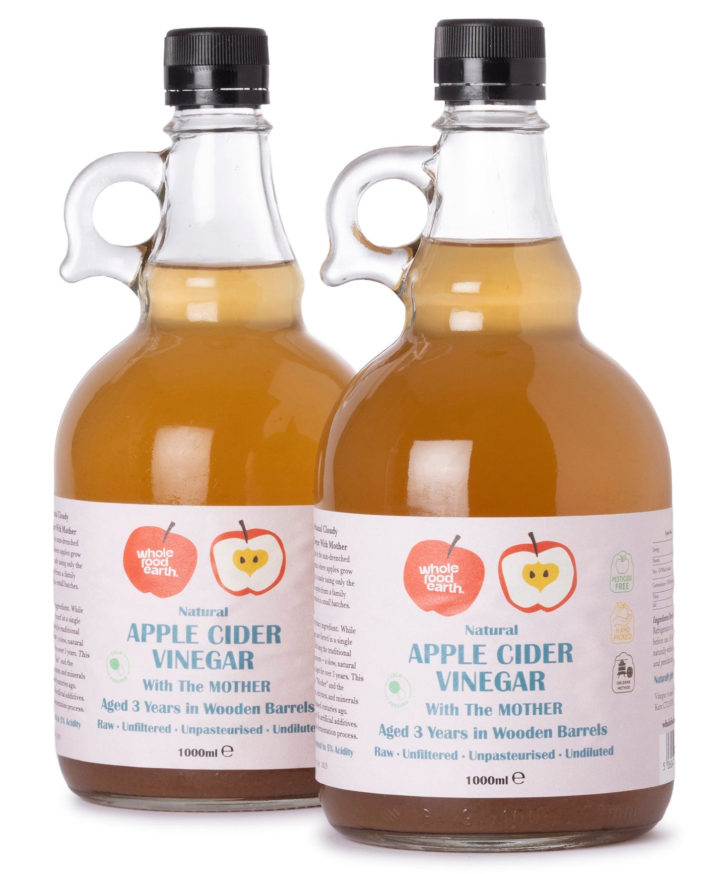 Kent Apple Cider Vinegar 2 x 1L With "Mother" | Raw | Unpasturised | Unfiltered | GMO Free