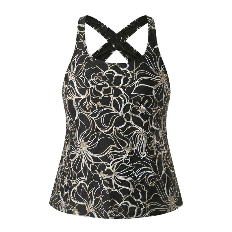 Ladies Swim Top Black Floral