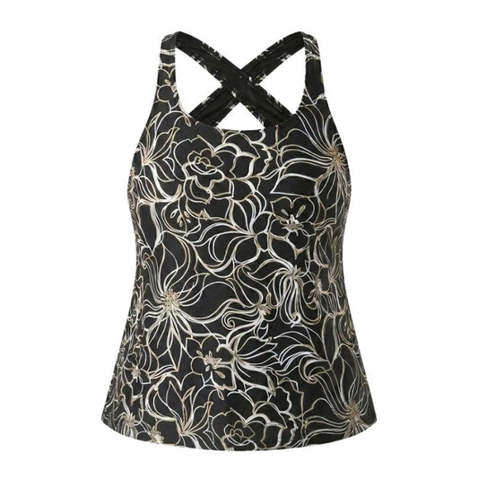 Ladies Swim Top Black Floral