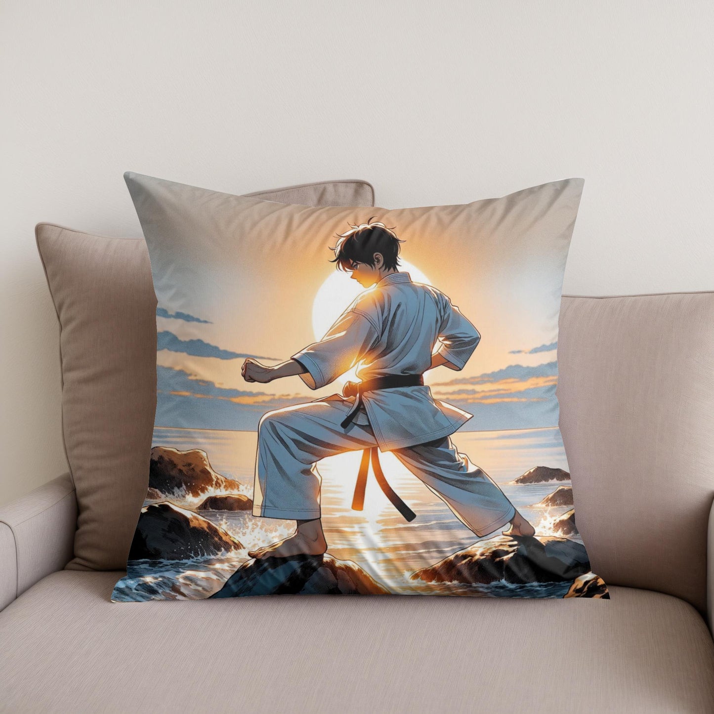 Karateka Sunrise Cotton Cushion