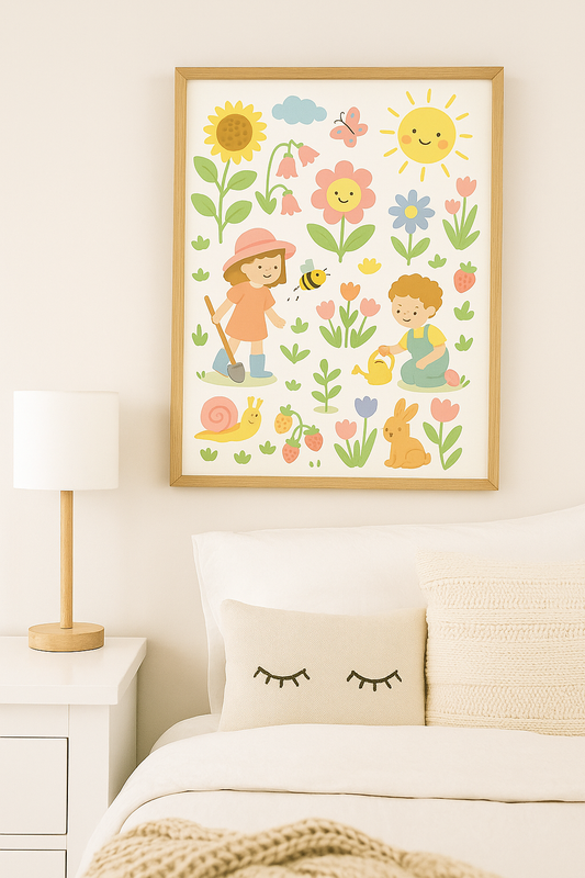 Kids Gardening Fun – Colourful Nature-Themed Wall Art for Children’s Bedrooms