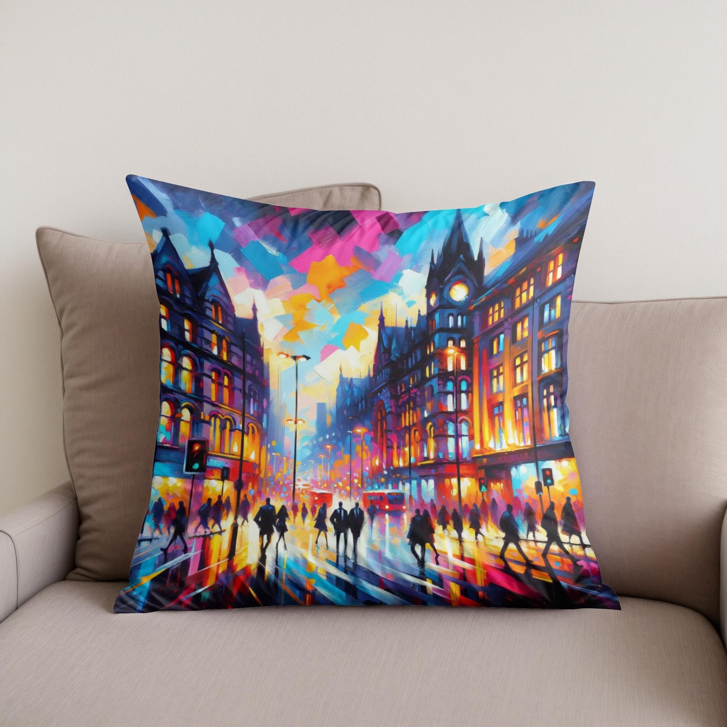 Manchester Oxford Road Twilight Cotton Cushion