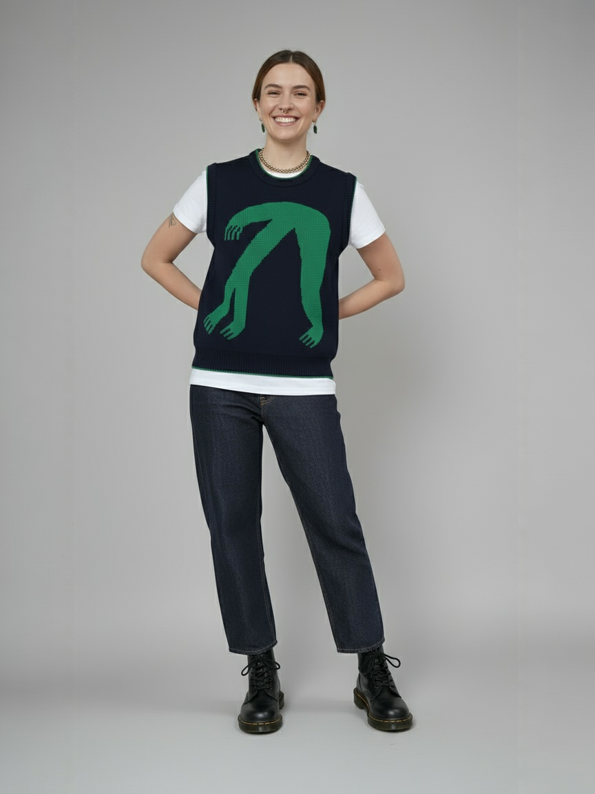 Organic Cotton Knit Jumper Vest - Blue