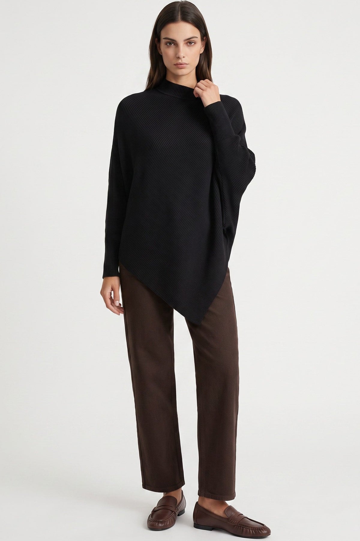 Black Ribbed High Neck Jumper