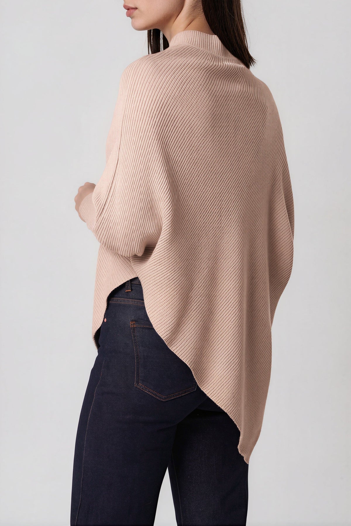 Beige Ribbed High Neck Jumper