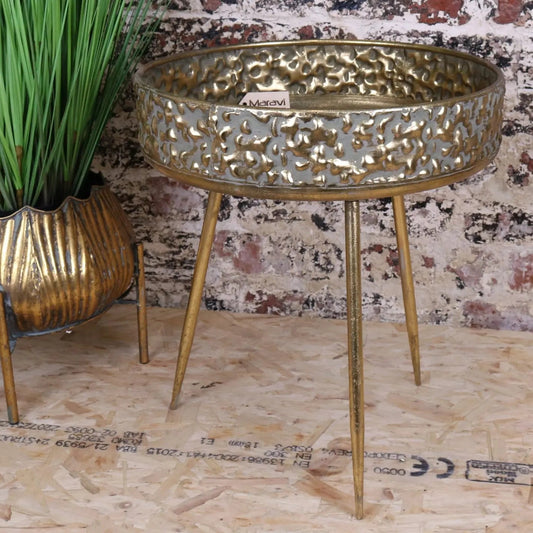 Kovalam Bowl Style Antiqued Gold Side Table