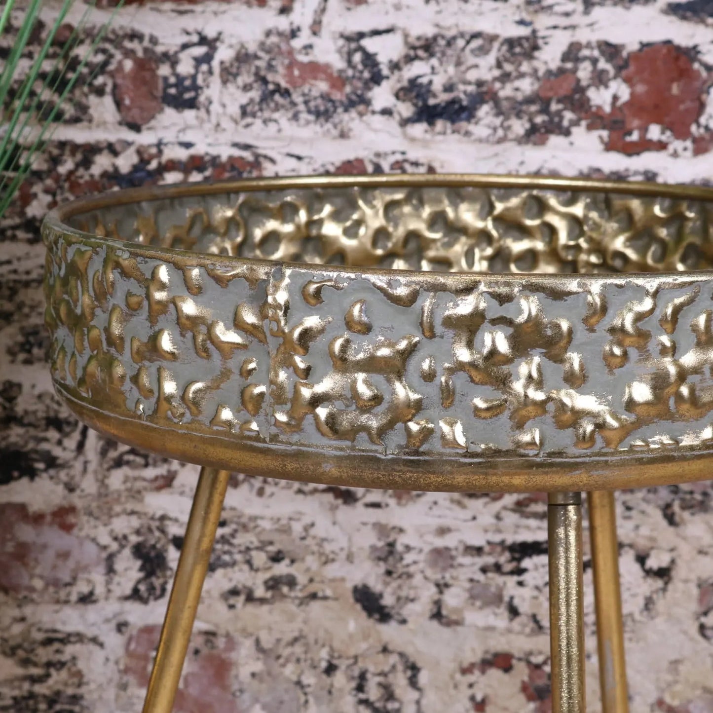 Kovalam Bowl Style Antiqued Gold Side Table