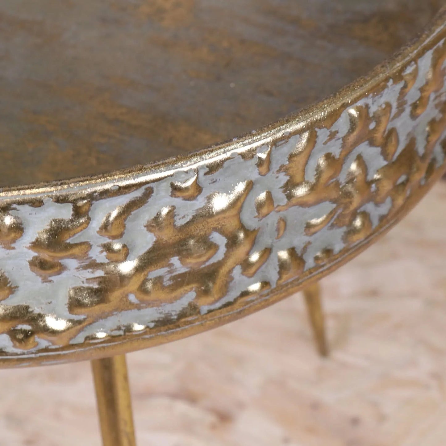 Kovalam Bowl Style Antiqued Gold Side Table