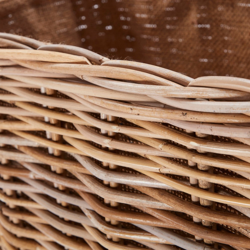 Wovenhill Kubu Rattan Oblong Lined Log Baskets with Hoop Handles