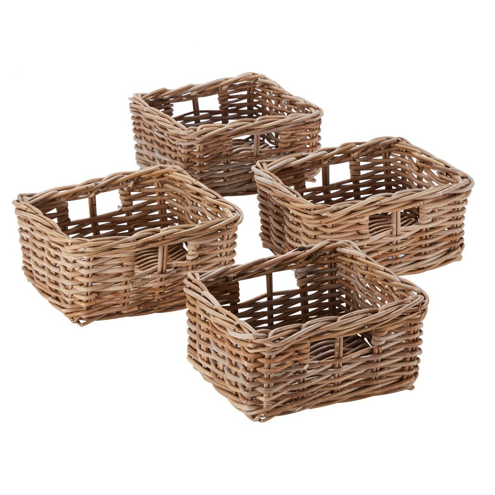 Set of 4 Rectangular Kubu Rattan Storage Baskets
